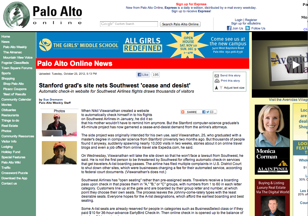 Front Page of Palo Alto Online